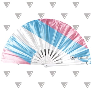 Transgender Pride Flag Fan Large Bamboo Folding Clack Hand Fan for Raves, Festivals, Parties, Nightclubs, LGBT Pride Parades