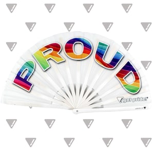 Proud Rainbow Large Bamboo Folding Clack Hand Fan for Raves, Festivals, Parties, Nightclubs, LGBT Pride