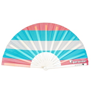 Transgender Pride Flag Fan Large Bamboo Folding Clack Hand Fan for Raves, Festivals, Parties, Nightclubs, LGBT Pride Parades
