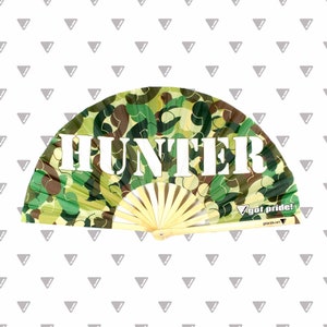 Hunter Camoflage Large Bamboo Folding Clack Hand Fan for Raves, Festivals, Parties, Nightclubs, LGBT Pride