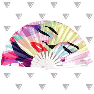 Marylin Pop Art Large Bamboo Folding Clack Hand Fan, Rave Fan, Festivals, Parties, Nightclubs, LGBT Pride