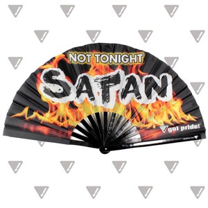 Not Tonight Satan Large Bamboo Folding Hand Fan Clack Fan Rave Fan Drag Queen Fan for Raves, Festivals, Parties, Nightclubs, LGBT Pride