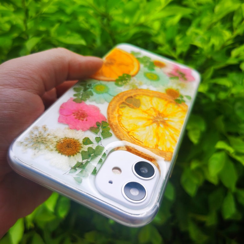 Real fruit boho phone case,iphone se 7 8 plus x xr xs 11 pro max samsung galaxy s9 s10 s20 note 10 9 20 plus ultra pressed pink flower case