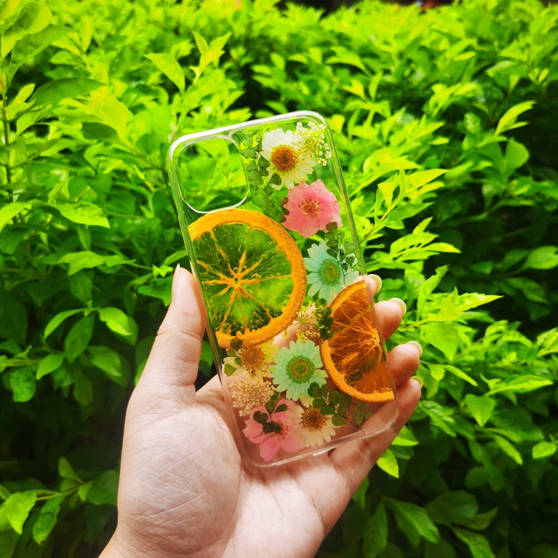 Real fruit boho phone case,iphone se 7 8 plus x xr xs 11 pro max samsung galaxy s9 s10 s20 note 10 9 20 plus ultra pressed pink flower case