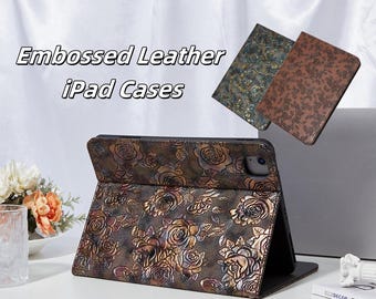 Vintage gradient rose embossed leather iPad case for iPad Air 11" 13" M4,with pencil holder,iPad Pro 11" 13" 2024,mini 7 iPad 11th 11"