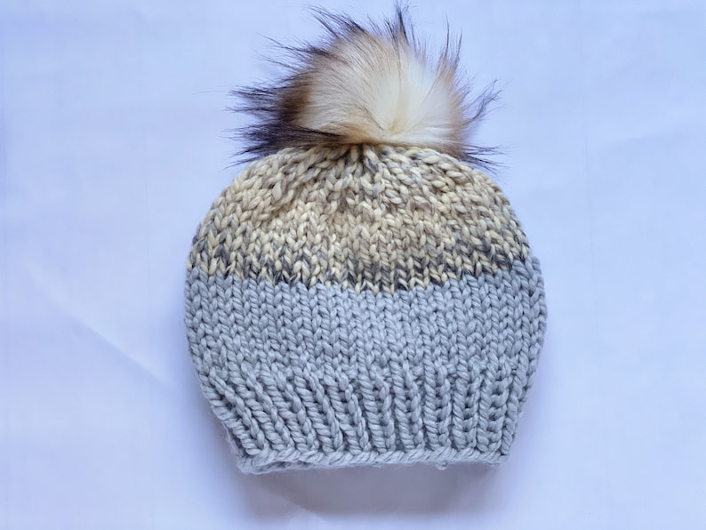 Purple Knit Hat Removable Fur Pom Beanie,Purple Chunky Knit Beanie,winter Hat,Winter Beanie 2 tone beanie,2 tone hat,handmade beanie