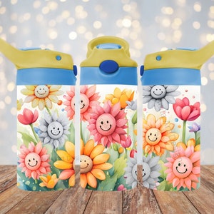 Tournesols mignons gobelet d'emballage pour enfants, 12 oz, gobelet rabattable pour enfants, gobelet droit PNG, sublimation de gobelet tournesol pour enfants, téléchargement numérique