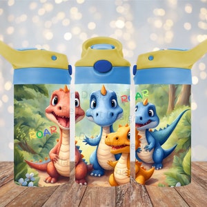 Lindos dinosaurios Vaso con tapa abatible para niños de 12 oz Envoltura para vaso PNG Vaso de 12 oz Sublimación PNG Diseño de vaso Dino ROAR Descarga digital