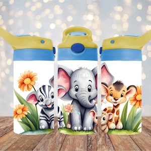 Safari Tiere 12 oz Kinder Sippy Cup FlipTop Tumbler Wrap 12 oz Straight Tumbler Sublimation PNG Dschungeltier Design Digitaler Download
