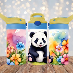 Panda Bear 12 oz Kids Sippy Cup FlipTop Tumbler Wrap 12 oz Vaso recto Sublimación PNG Bear Tumbler Diseño para niños Descarga digital
