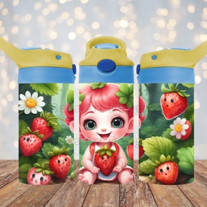 Strawberry Baby 12 oz Kinder FlipTop Schnabeltasse Becher wickeln 12 oz gerade Becher Sublimation PNG Design für Kinder Becher Sofort-Download
