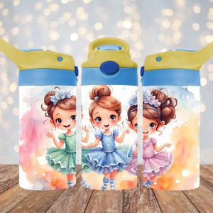 Ballerina 12 oz Kinder FlipTop Schnabeltasse Becher wickeln 12 oz gerader Becher PNG Sublimation Ballerina Design Mädchen Becher Digitaler Download