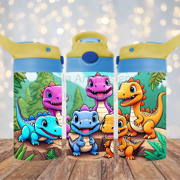 Cute Baby Dinosaurs 12 oz Kids FlipTop Sippy Cup Tumbler Wrap 12 oz Straight Tumbler Sublimation PNG Dino Tumbler Design Digital Download