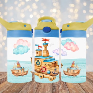Niedliche Steamboats Tumbler Wrap Sublimation 12 oz Kinder Schnabeltasse FlipTop Tumbler Wrap PNG Boot Sublimation Design Jungen Geschenk Digitaler Download