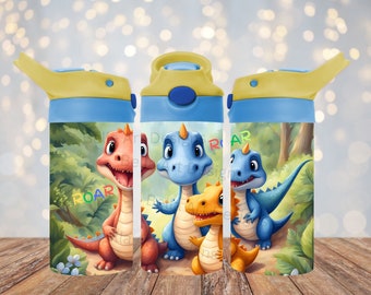 Cute Dinosaurs 12 oz Kids FlipTop Sippy Cup Tumbler Wrap 12 oz Straight Tumbler Sublimation PNG Dino ROAR Tumbler Design Digital Download