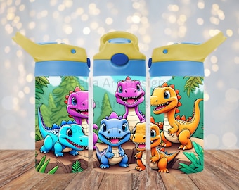 Cute Baby Dinosaurs 12 oz Kids FlipTop Sippy Cup Tumbler Wrap 12 oz Straight Tumbler Sublimation PNG Dino Tumbler Design Digital Download