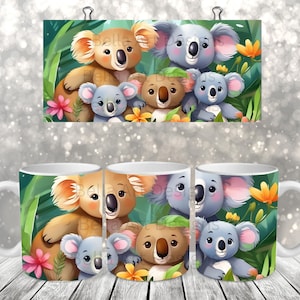 Koala Bear Mug Wrap Design Kids Mug Sublimation PNG Kids Cute Koala Bear Mug Wrap Sublimation Design For Mugs Gift Digital Download