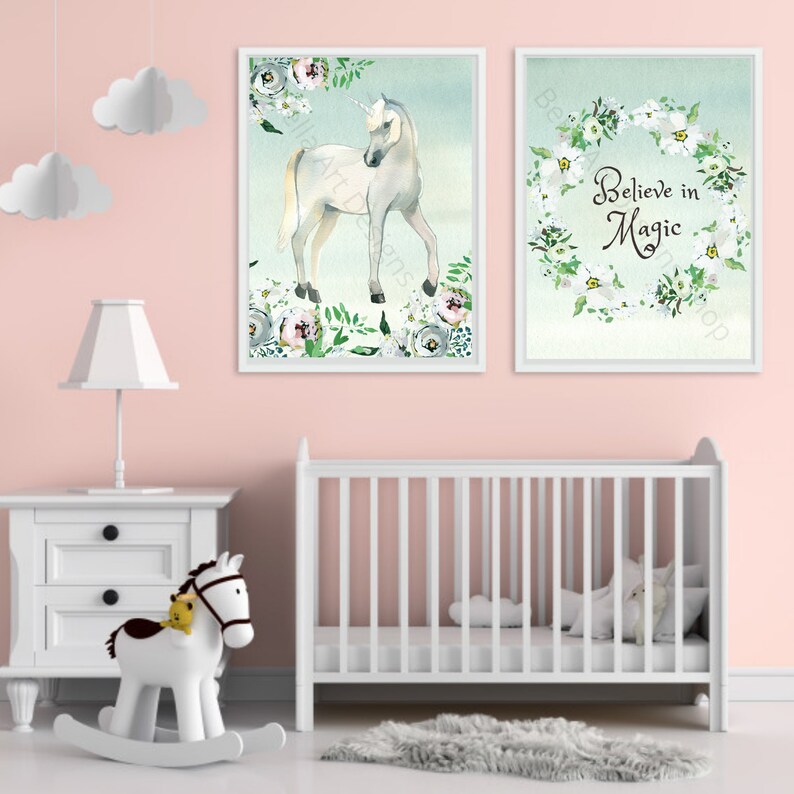 Unicorn Childrens Wall Art Wreath Quote Print Set Set of 2 - Etsy España