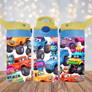 Monster Trucks 12 oz Kinder Schnabeltasse FlipTop Becher Wrap Sublimation 12 oz gerade Becher Jungen PNG Monster Truck Design Digitaler Download