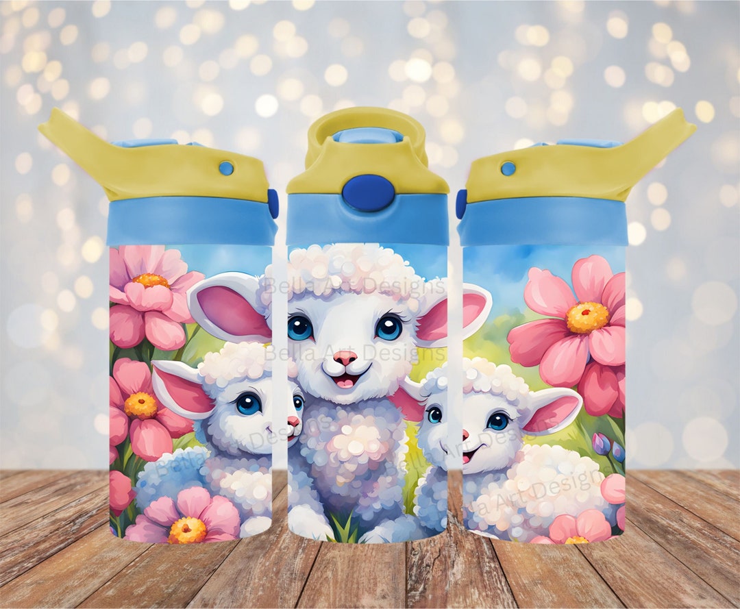 Cute Baby Lambs 12 Oz Kids Sippy Cup Fliptop Sublimation Tumbler Wrap ...
