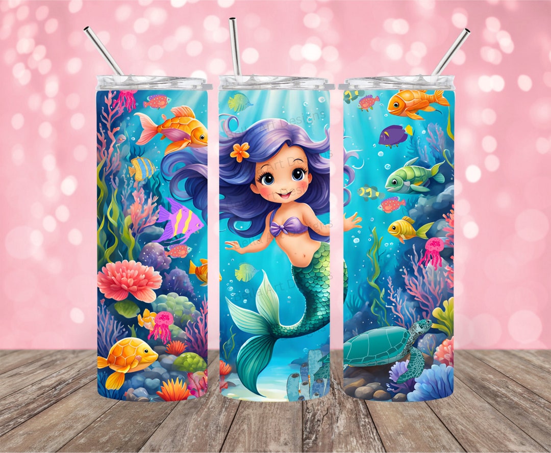 Mermaid Tumbler Wrap 20 Oz Tumbler PNG Sublimation Kids Mermaid Design ...