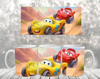 Rennautos Becher Wrap Design Becher Sublimation PNG Jungen lustige Rennautos Becher Wrap Design für Kinder Tassen Geschenk Sofort Download
