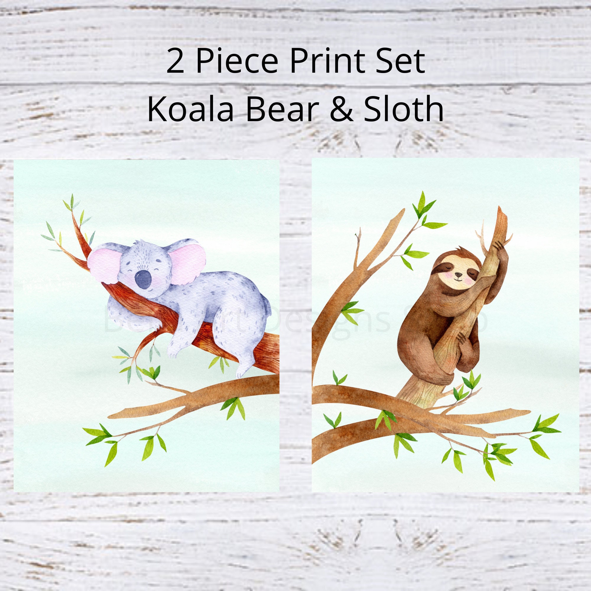 2 Set Sloth Koala Printable Colorful Nursery Woodland Posters Fun Nursery Wall Decor Kids Room Art Print Cute Animal Nursery Print