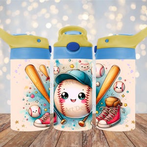 Söt basebollmugg med sublimering, 355 ml barnmugg med fliptop, sublimering, PNG, barnbasebolldesign, digital nedladdning