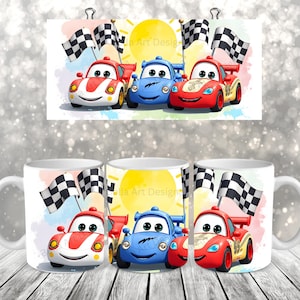 Raceauto's Mok Wrap Sublimatie PNG Raceauto Mok Wrap Ontwerp voor kinderen Jongens Mokken Cadeau Digitale download