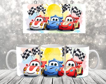 Rennautos Mug Wrap Sublimation PNG Rennauto Mug Wrap Design für Kinder Jungen Tassen Geschenk Digitaler Download