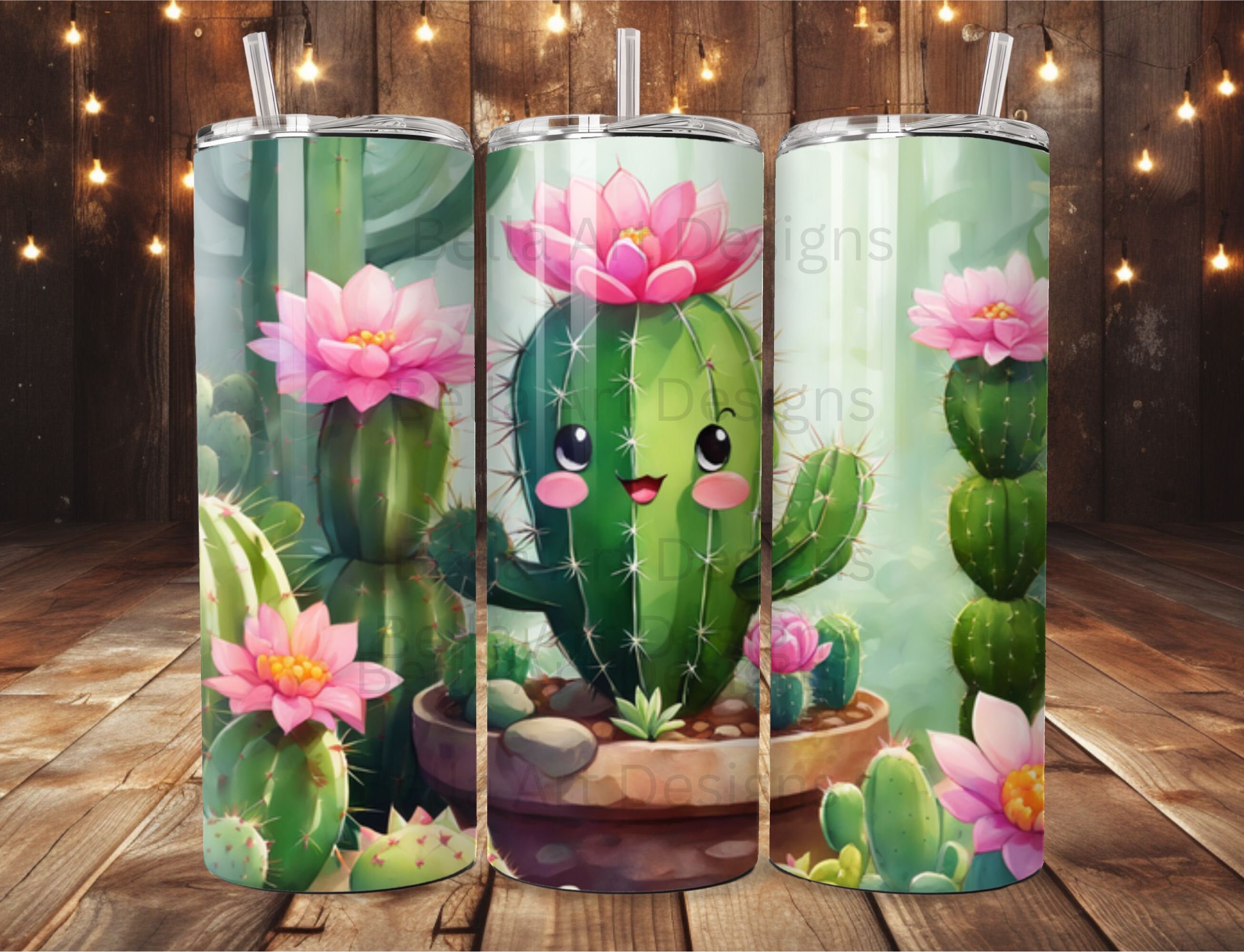 Kawaii Cactus Tumbler Wrap Design 20 Oz Tumbler Sublimation PNG Cactus ...