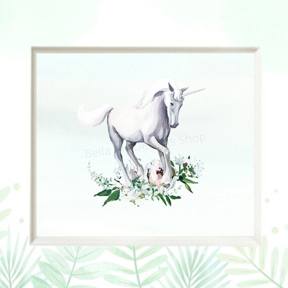 White Unicorn Childrens Wall Art Print Boys Girls Nursery | Etsy