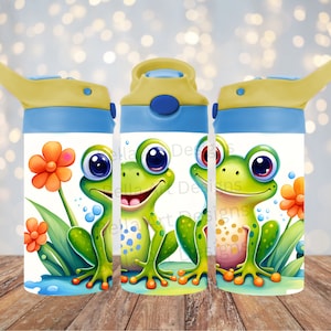 Grenouilles mignonnes 12 oz gobelet rabattable pour gobelet gobelet rabattable 12 oz verre droit PNG grenouille sublimation design gobelet pour enfants téléchargement numérique