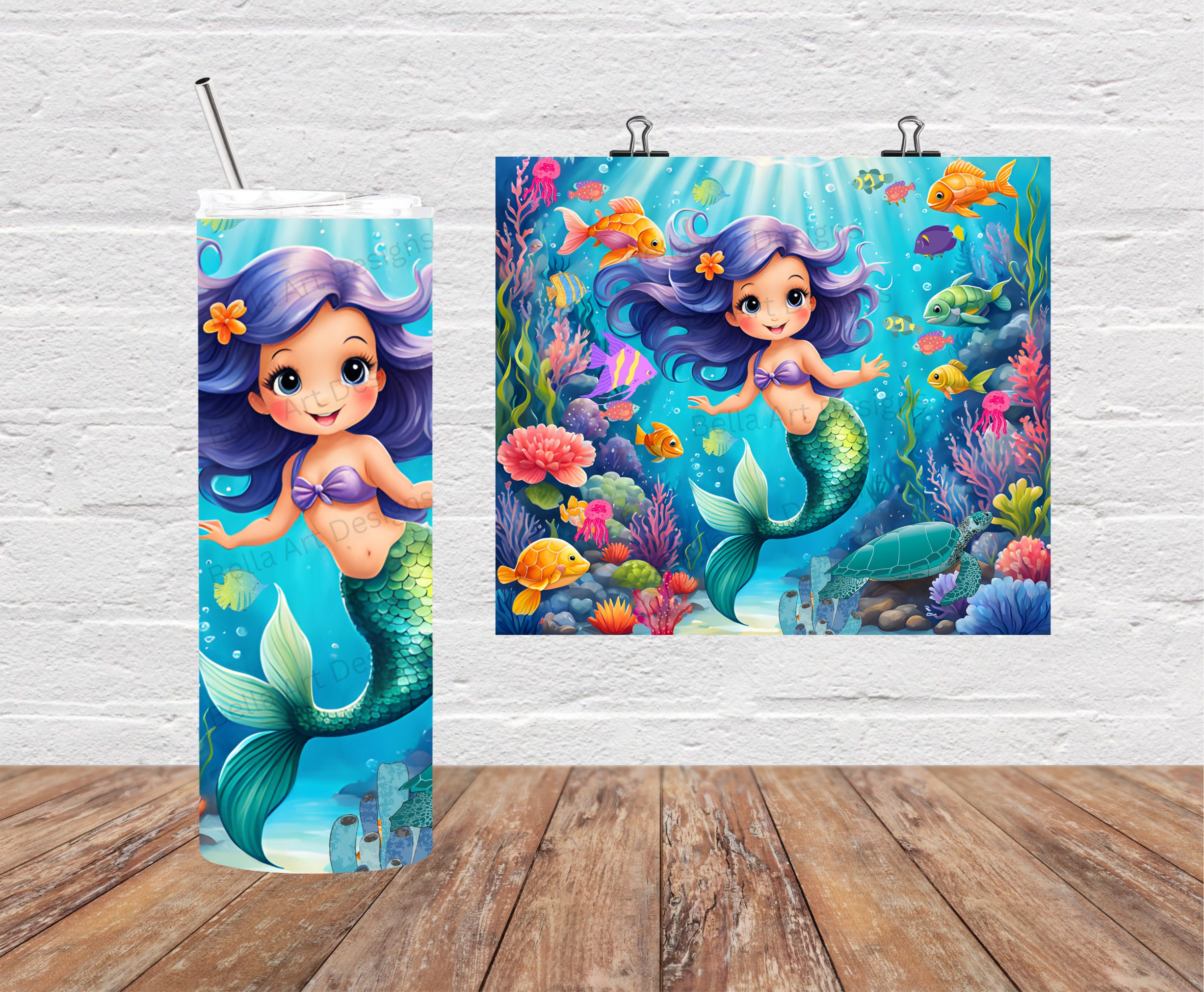 Mermaid Tumbler Wrap 20 Oz Tumbler PNG Sublimation Kids Mermaid Design ...