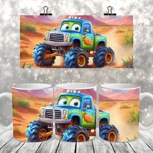 Monster-Truck-Becher-Verpackungs-Design Becher Sublimation PNG Jungen Monster-Truck-Becher-Verpackungs-Design für Tassen Geschenk für Kinder Digitaler Download