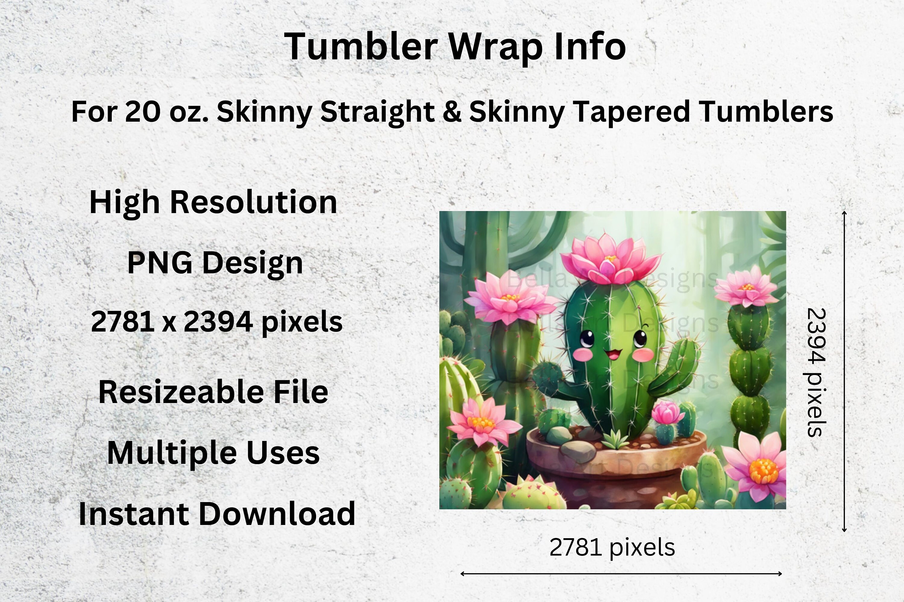 Kawaii Cactus Tumbler Wrap Design 20 Oz Tumbler Sublimation PNG Cactus ...
