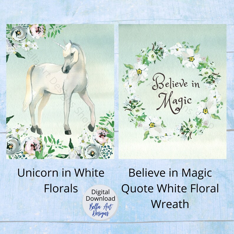 Unicorn Childrens Wall Art Wreath Quote Print Set Set of 2 - Etsy España