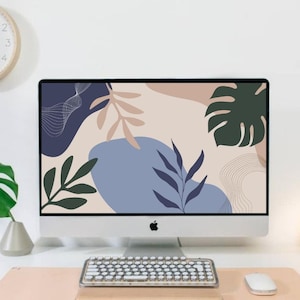 Boho Desktop Wallpaper - Abstract Minimalist Computer/PC/Macbook/Laptop/Windows Background w/ Pastel Blue Design | Digital Instant Download