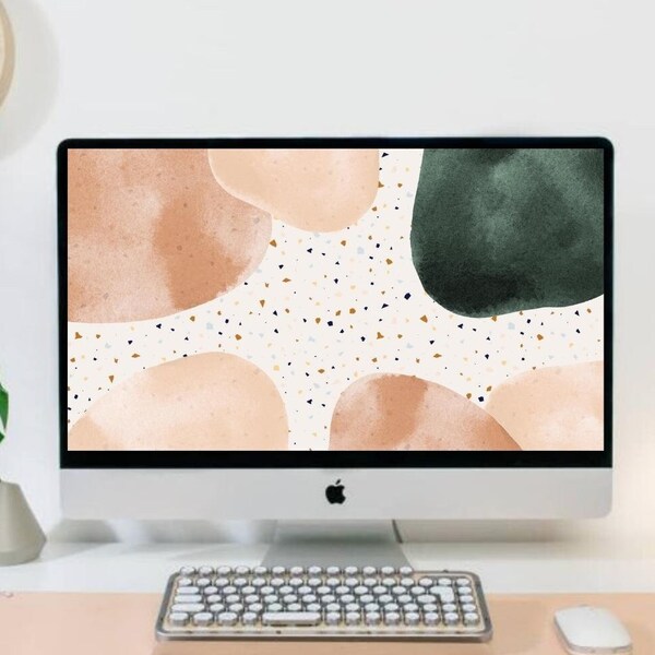 Boho Desktop Wallpaper - Abstract Minimalist Computer/PC/Macbook/Laptop/Windows Background w/ Pastel Cream Design | Digital Instant Download