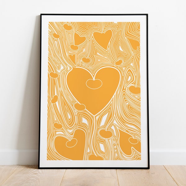 Mustard Mellow String of hearts poster! Ceropegia Woodii/Plant/Vintage/Illustration/Print/wall hanging/ochre/trippy/psychedelic