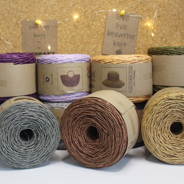 250 grams Natural Paper Yarn, Raffia Yarn, Crochet Bag Yarn, Crochet Hat Yarn, Cellulose Yarn, Crochet Paper Yarn, Recycled Paper Yarn