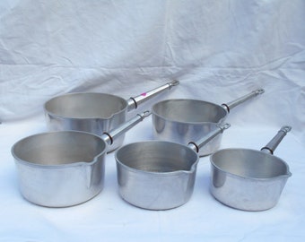 Série de 5 casseroles en aluminium - vintage français MARCALU ALUFRAN 4MM