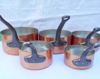 2MM Fabrication Francaise Vintage French Tin Lined Hammered Copper Pans - 6464g in Weight, NEW & UNUSED, Normandy Copper