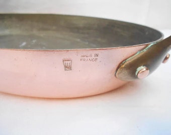 1.8MM Matfer Made in France Large Tin Lined Oval Copper Skillet/Saute Pan Tin Lined, Normandy Copper