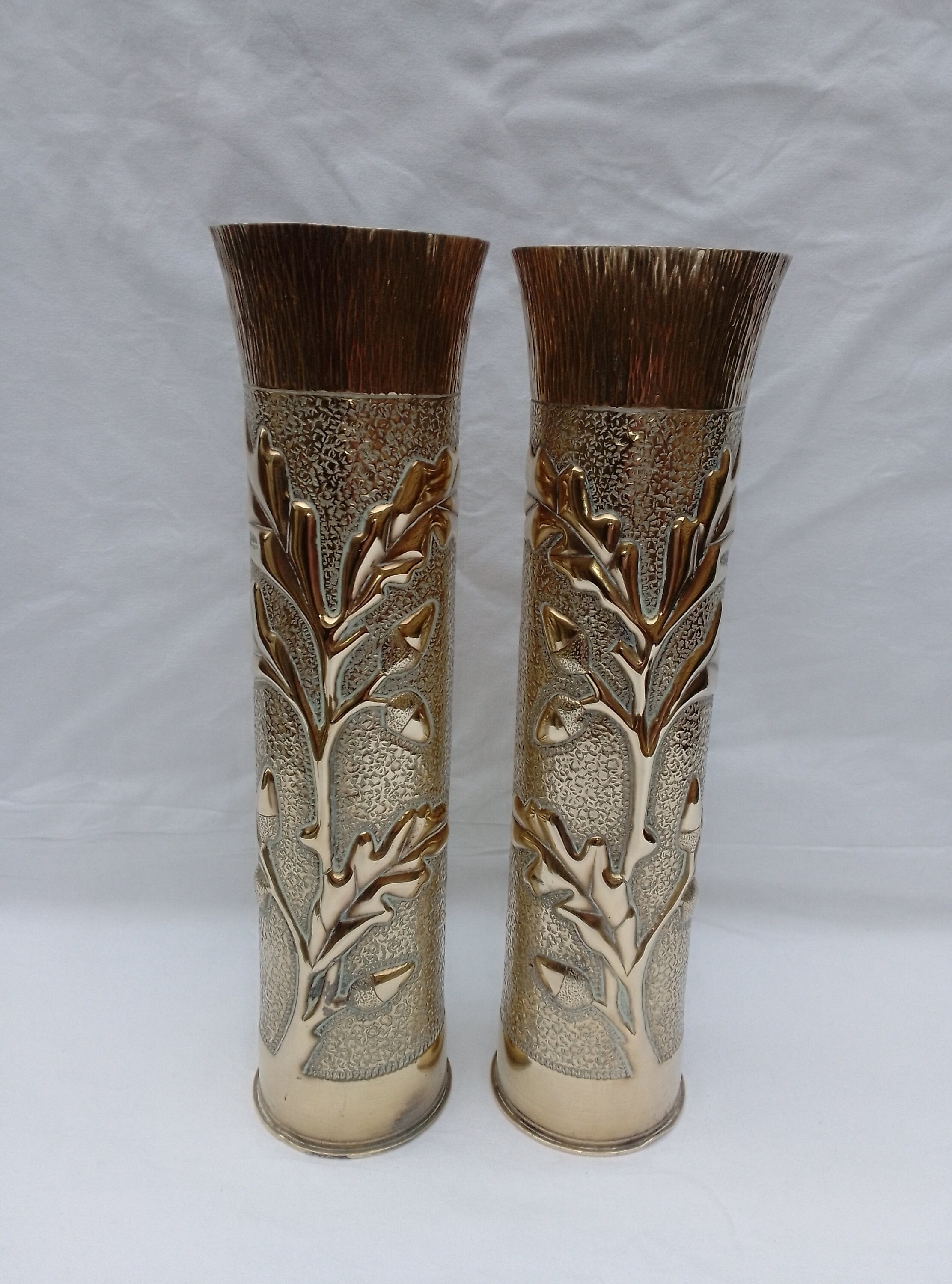 Pair of WW1 Trench Art Brass Artillery Shells Vases Made From 75 DE C