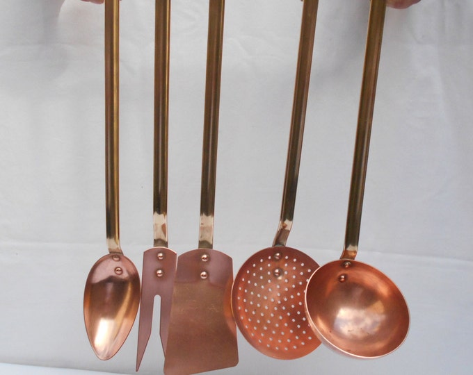 Vintage French Copper & Bronze Kitchen Utensil Set Etsy