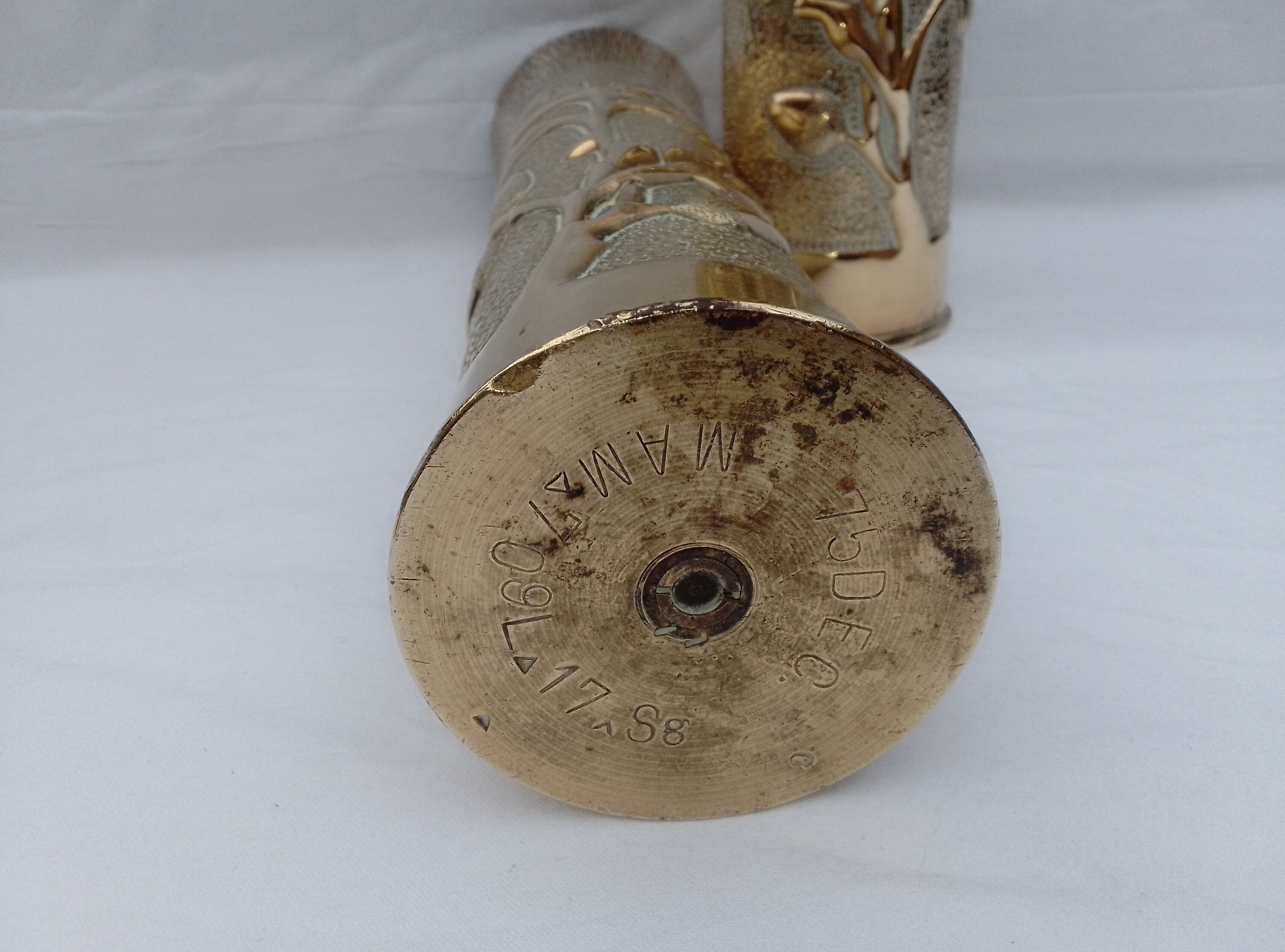 Pair of WW1 Trench Art Brass Artillery Shells Vases Made From 75 DE C