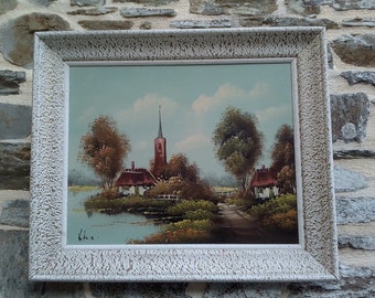 Vintage Large French Oil On Canvas Framed Painting, Signed