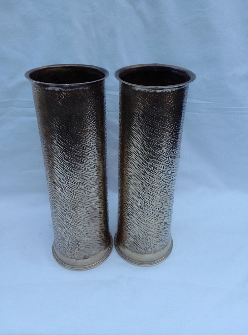 Pair of WW2 British Trench Art Brass Vases 18PR Artillery Shell Casings