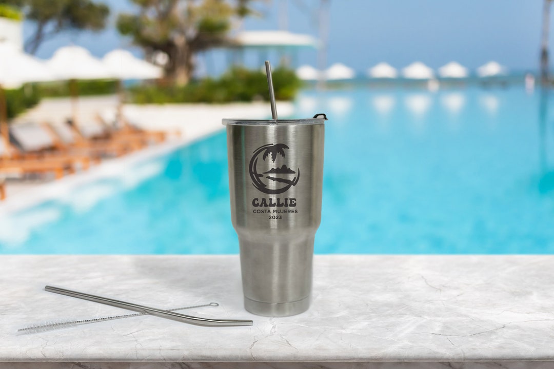 Personalized Tumbler With Lid and Straw, Vacation Tumbler, Cruise Tumbler, Palm Tree Beach ...